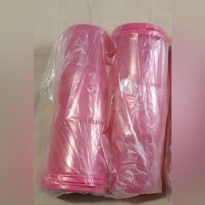 4 Pink Tupperware tumblers with lids